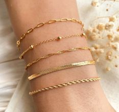 18K Gold Plated Bracelet Set â€“ Paperclip, Herringbone, Rope & Snake Styles